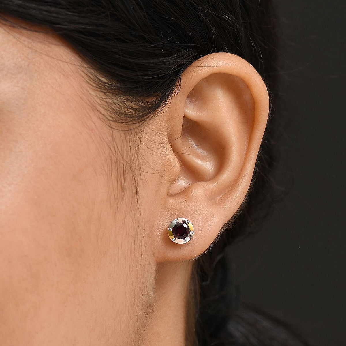 Djoy Orissa Rhodolite Garnet &amp; White Zircon Stud Push Post Earring in Tri Colour Plating Sterling Silver 1.34 Ct. 8213082 3
