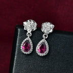 Djoy Orissa Rhodolite Garnet & White Zircon Stud Push Post Earring in Rhodium Overlay Sterling Silver 1.15 Ct.