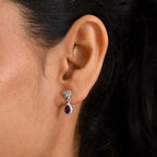 Djoy Orissa Rhodolite Garnet & White Zircon Stud Push Post Earring in Rhodium Overlay Sterling Silver 1.15 Ct.