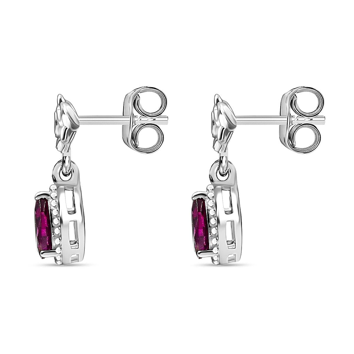 Djoy Orissa Rhodolite Garnet, White Zircon Floral Drop Earrings in Rhodium Overlay Sterling Silver 1.15 Ct. 8213437 4