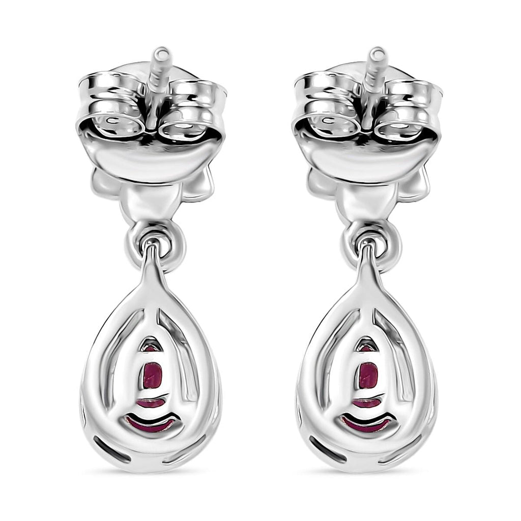 Djoy Orissa Rhodolite Garnet & White Zircon Stud Push Post Earring in Rhodium Overlay Sterling Silver 1.15 Ct.