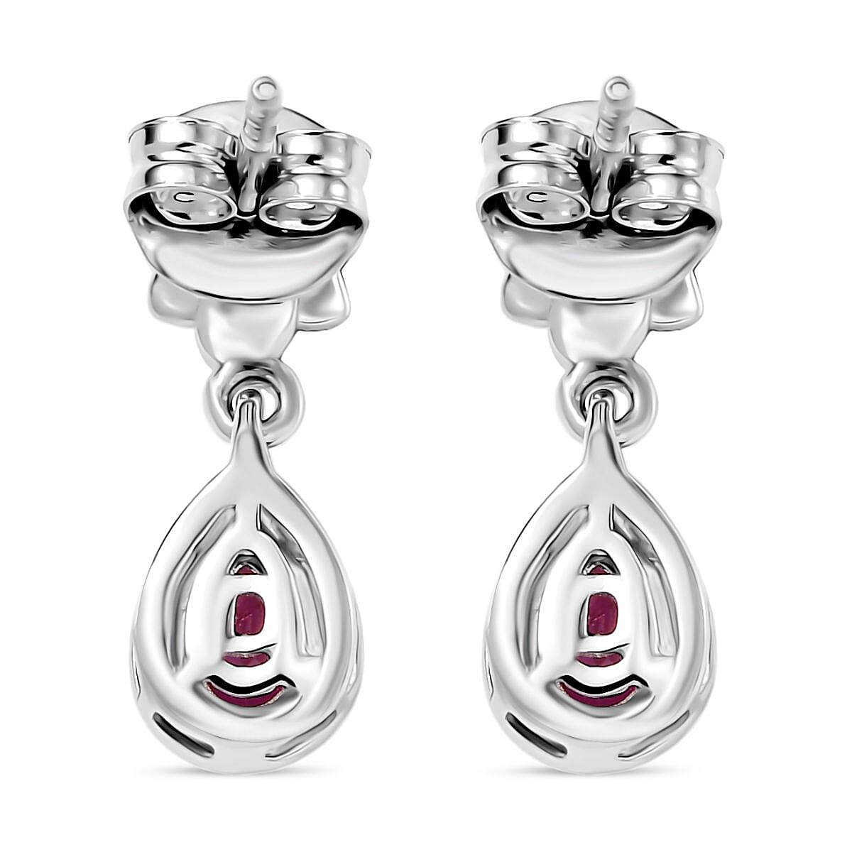 Djoy Orissa Rhodolite Garnet, White Zircon Floral Drop Earrings in Rhodium Overlay Sterling Silver 1.15 Ct. 8213437 5