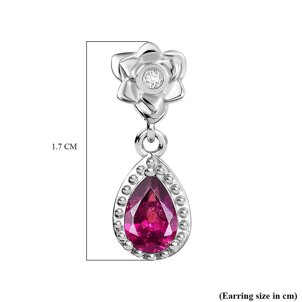 Djoy Orissa Rhodolite Garnet & White Zircon Stud Push Post Earring in Rhodium Overlay Sterling Silver 1.15 Ct.
