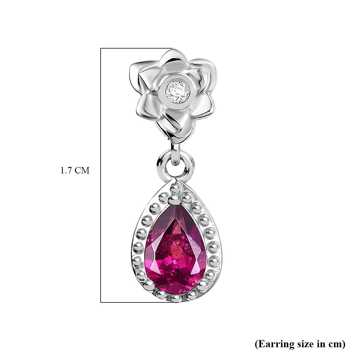 Djoy Orissa Rhodolite Garnet, White Zircon Floral Drop Earrings in Rhodium Overlay Sterling Silver 1.15 Ct. 8213437 6