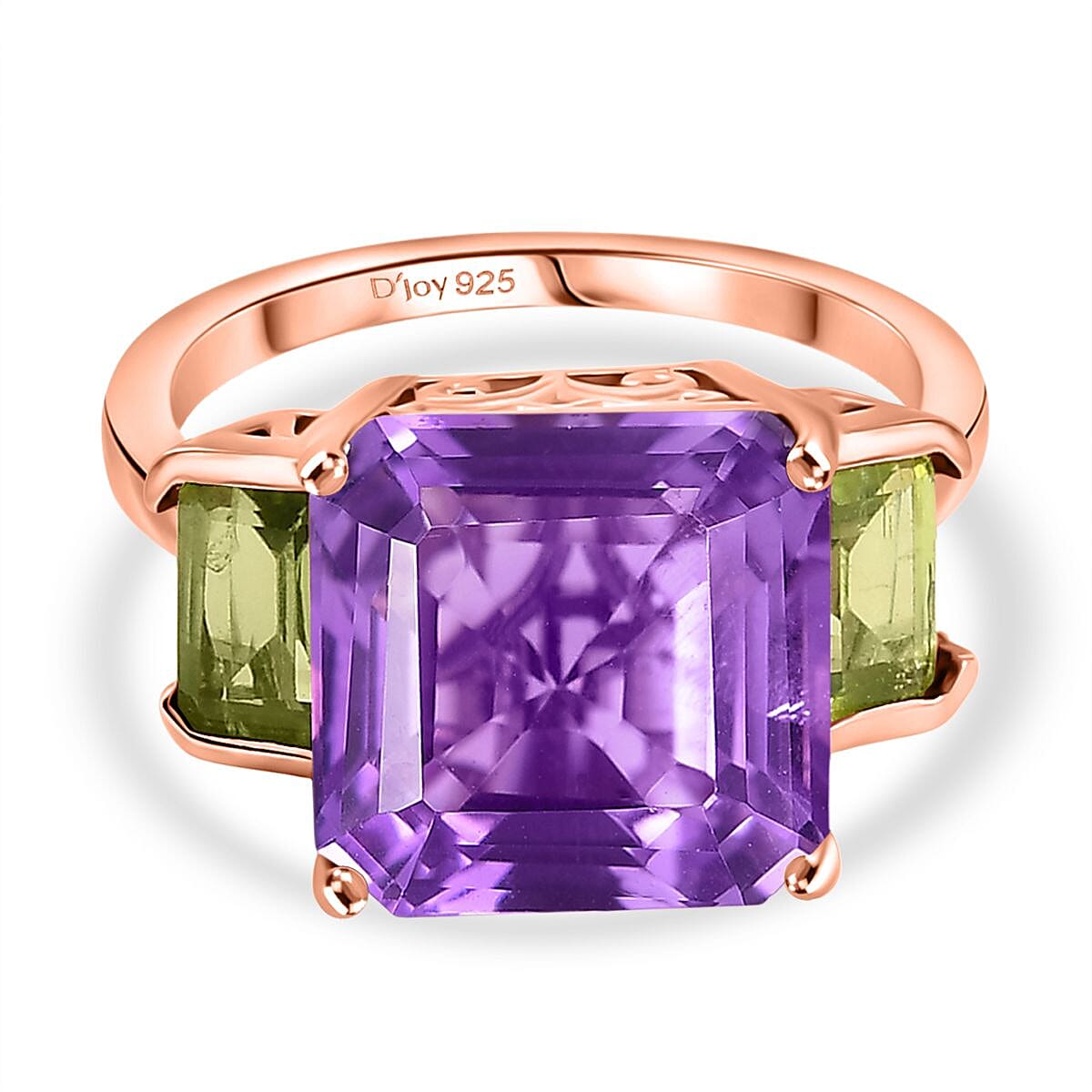 D'joy Rose De France Amethyst &amp; Peridot Solitaire Ring in 14K Rose Gold Plated Sterling Silver 7.27 Ct. 8194538 0