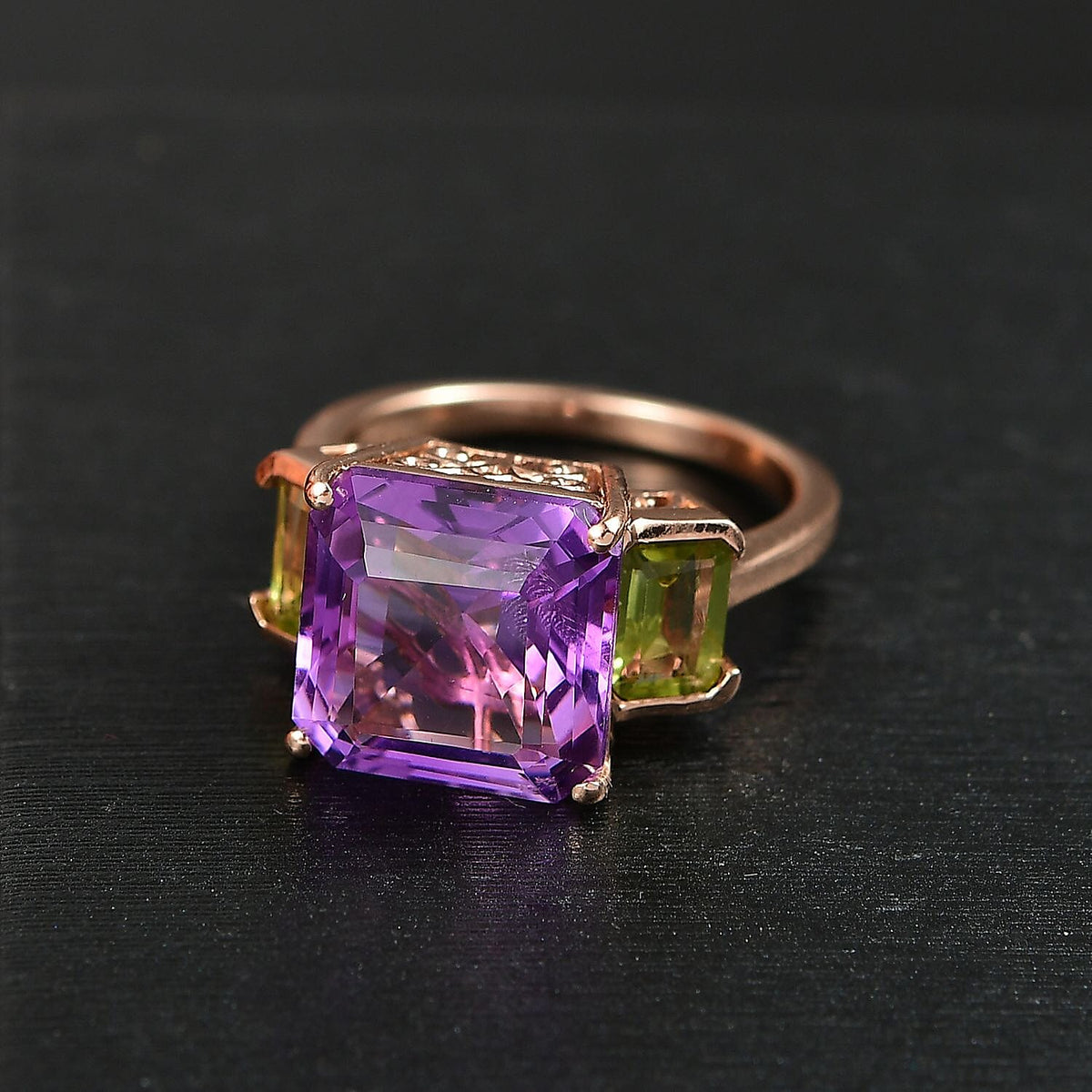 D'joy Rose De France Amethyst &amp; Peridot Solitaire Ring in 14K Rose Gold Plated Sterling Silver 7.27 Ct. 8194538 2