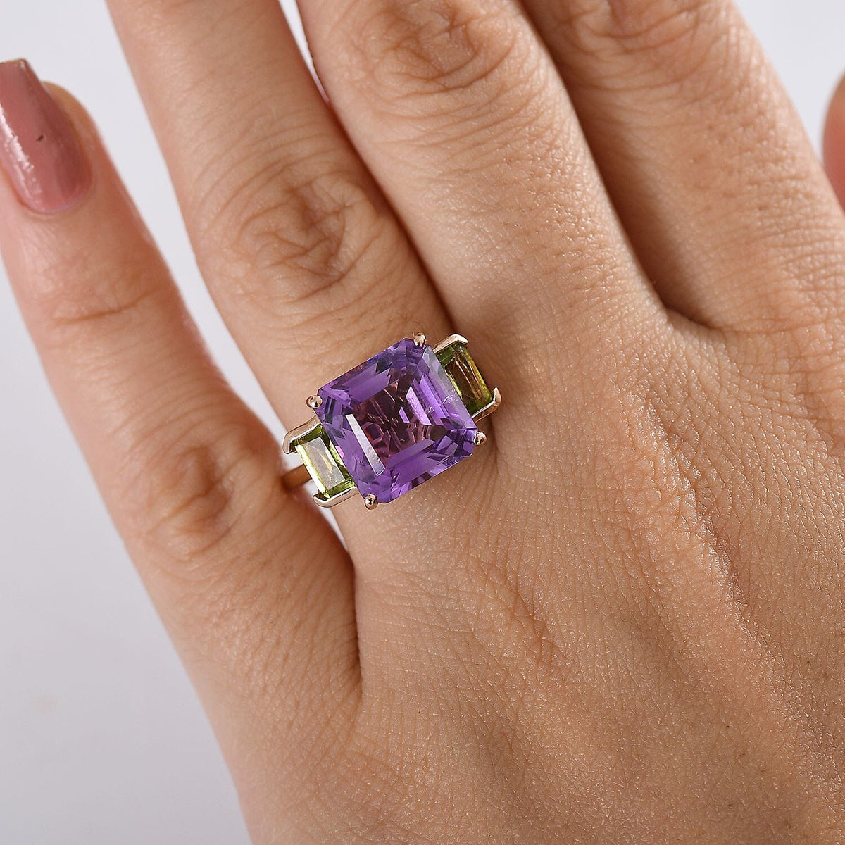 D'joy Rose De France Amethyst &amp; Peridot Solitaire Ring in 14K Rose Gold Plated Sterling Silver 7.27 Ct. 8194538 3
