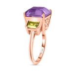 D'joy Rose De France Amethyst & Peridot Solitaire Ring in 14K Rose Gold Plated Sterling Silver 7.27 Ct.