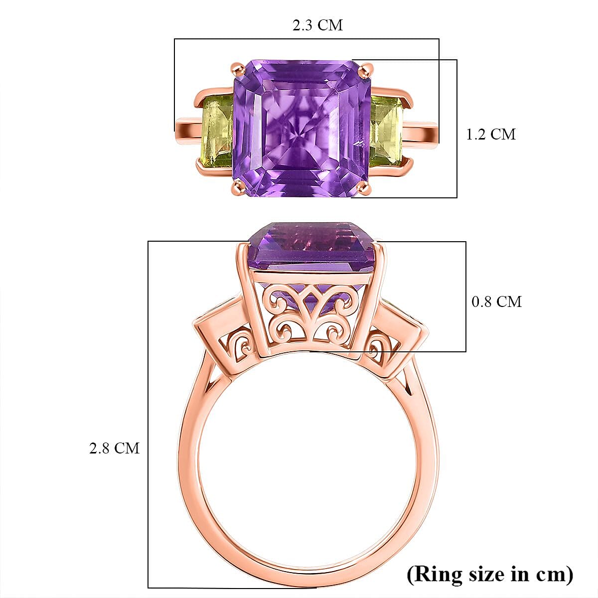 D'joy Rose De France Amethyst &amp; Peridot Solitaire Ring in 14K Rose Gold Plated Sterling Silver 7.27 Ct. 8194538 6