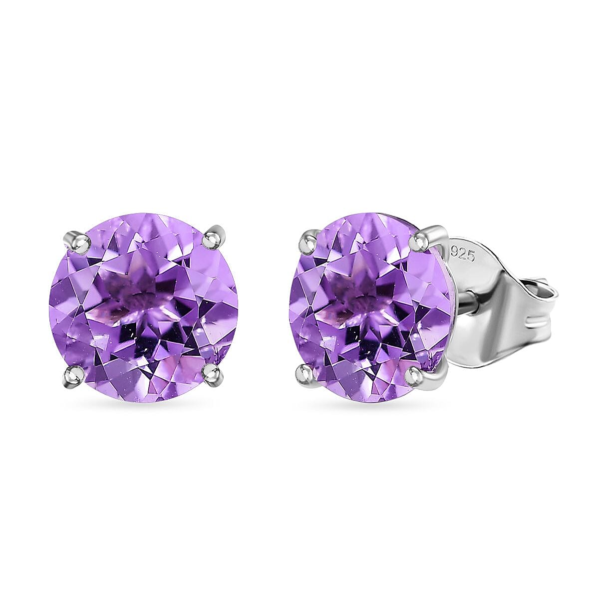 D'joy Rose De France Amethyst Solitaire Stud Push Post Earring in Rhodium Overlay Sterling Silver 3.72 Ct. 8194568 0