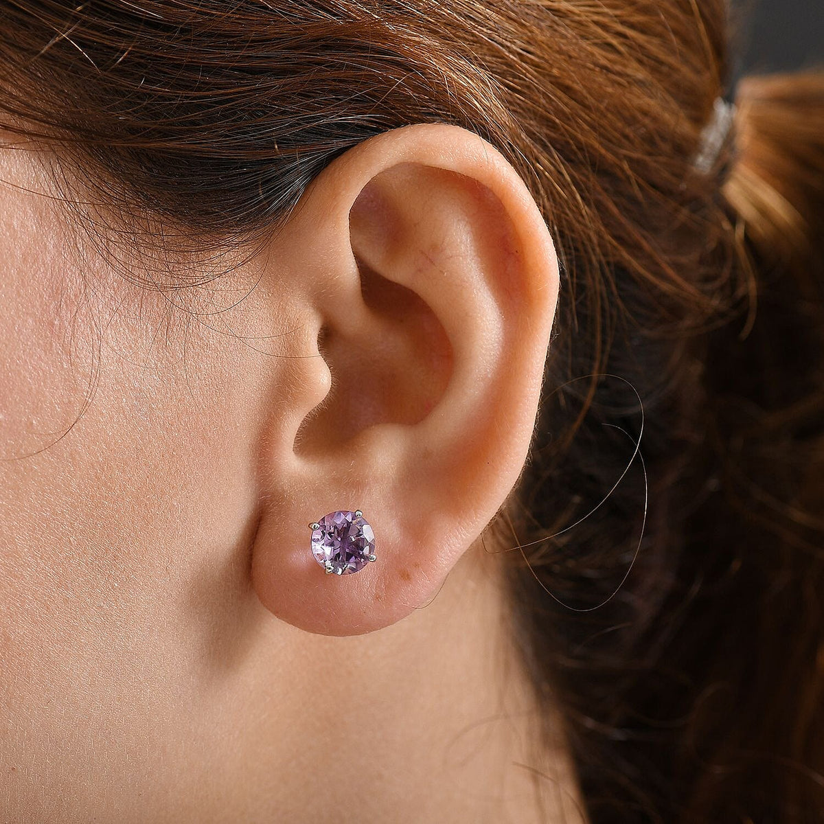 D'joy Rose De France Amethyst Solitaire Stud Push Post Earring in Rhodium Overlay Sterling Silver 3.72 Ct. 8194568 3