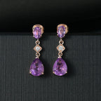 D'joy Rose De France Amethyst & White Zircon Dangling Earring with Push Back in 14K Rose Gold Plated Sterling Silver 3.85 Ct.