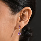D'joy Rose De France Amethyst & White Zircon Dangling Earring with Push Back in 14K Rose Gold Plated Sterling Silver 3.85 Ct.