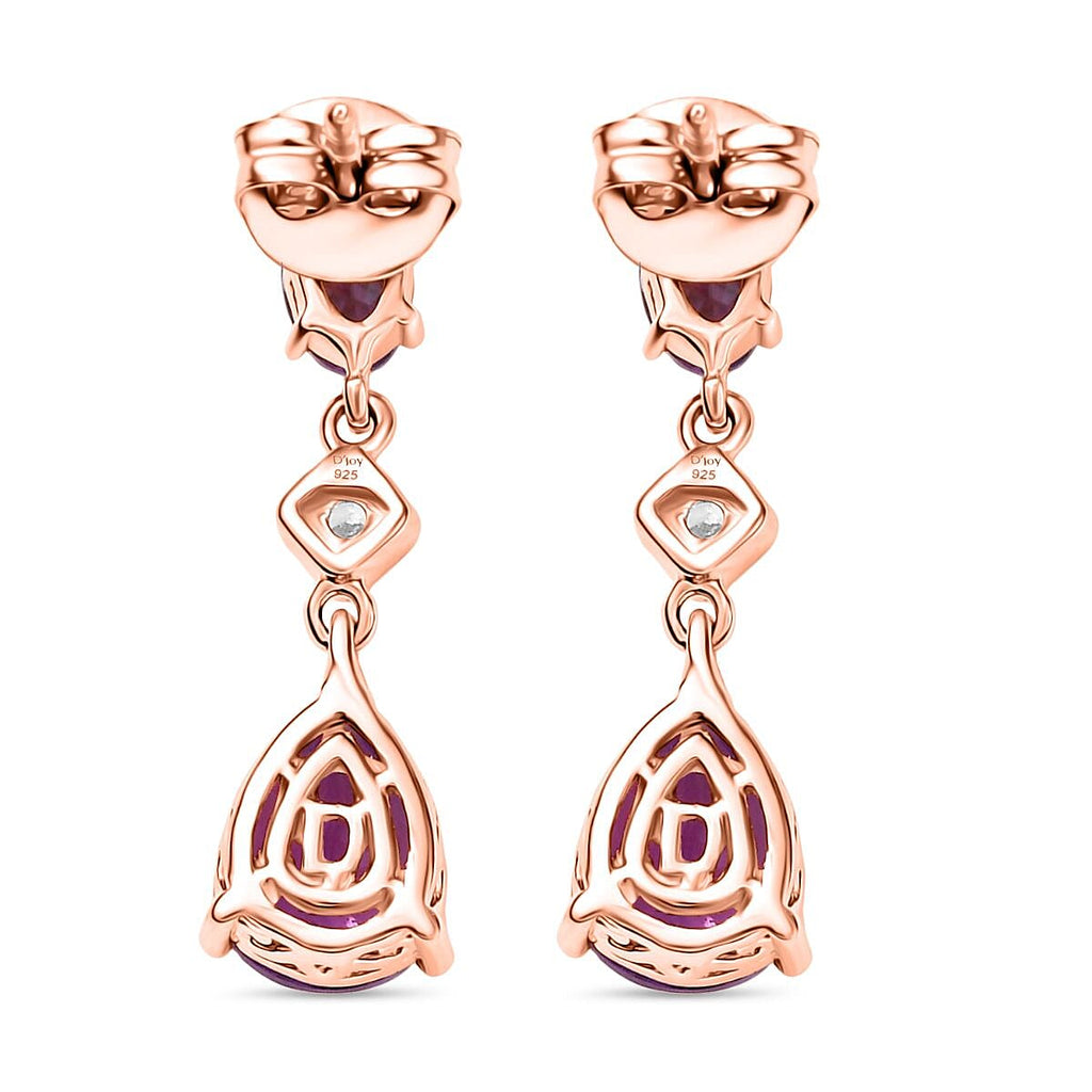 D'joy Rose De France Amethyst & White Zircon Dangling Earring with Push Back in 14K Rose Gold Plated Sterling Silver 3.85 Ct.