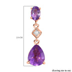 D'joy Rose De France Amethyst & White Zircon Dangling Earring with Push Back in 14K Rose Gold Plated Sterling Silver 3.85 Ct.