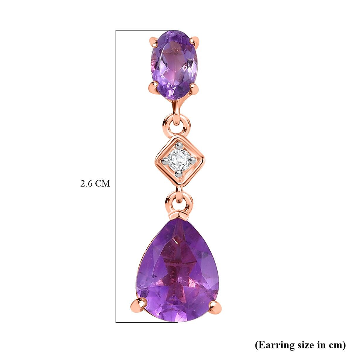D'joy Rose De France Amethyst &amp; White Zircon Dangling Earring with Push Back in 14K Rose Gold Plated Sterling Silver 3.85 Ct. 8194731 6