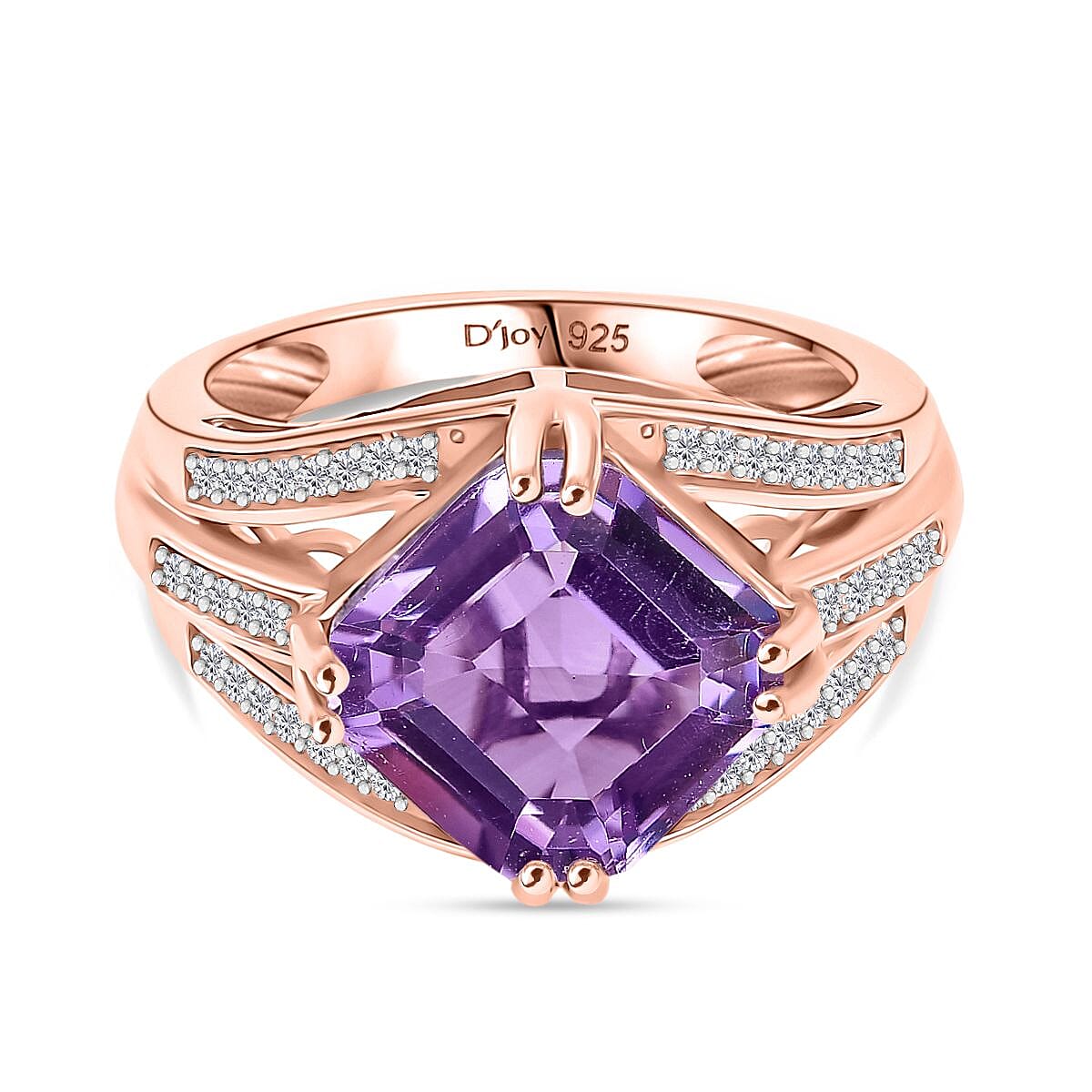 D'joy Rose De France Amethyst, White Zircon Cocktail Ring in Rose Gold Plated Sterling Silver 5.04 Ct. 8194729 0