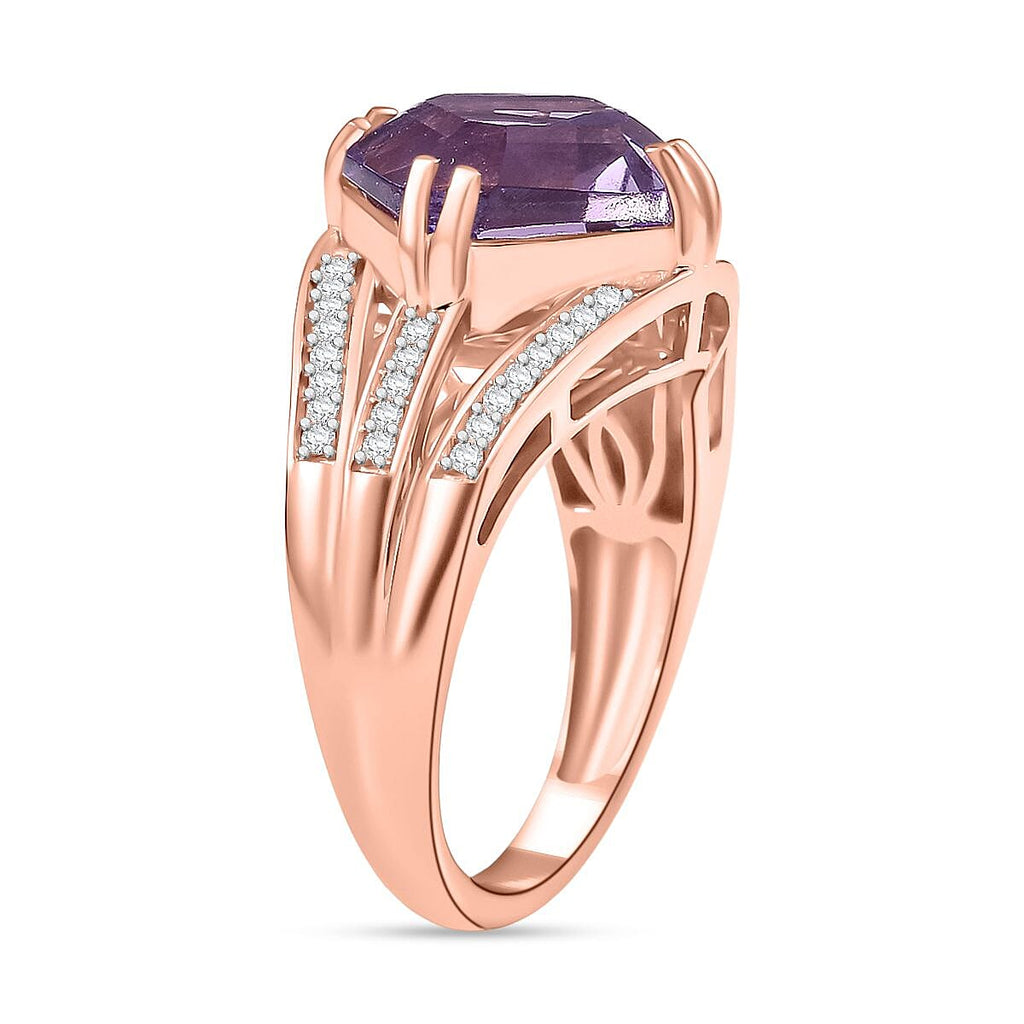 D'joy Rose De France Amethyst & White Zircon Ring in 14K Vermeil Rose Gold Plated Sterling Silver 5.04 Ct.