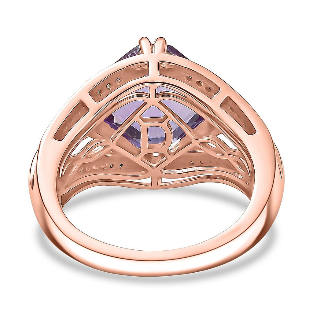 D'joy Rose De France Amethyst & White Zircon Ring in 14K Vermeil Rose Gold Plated Sterling Silver 5.04 Ct.