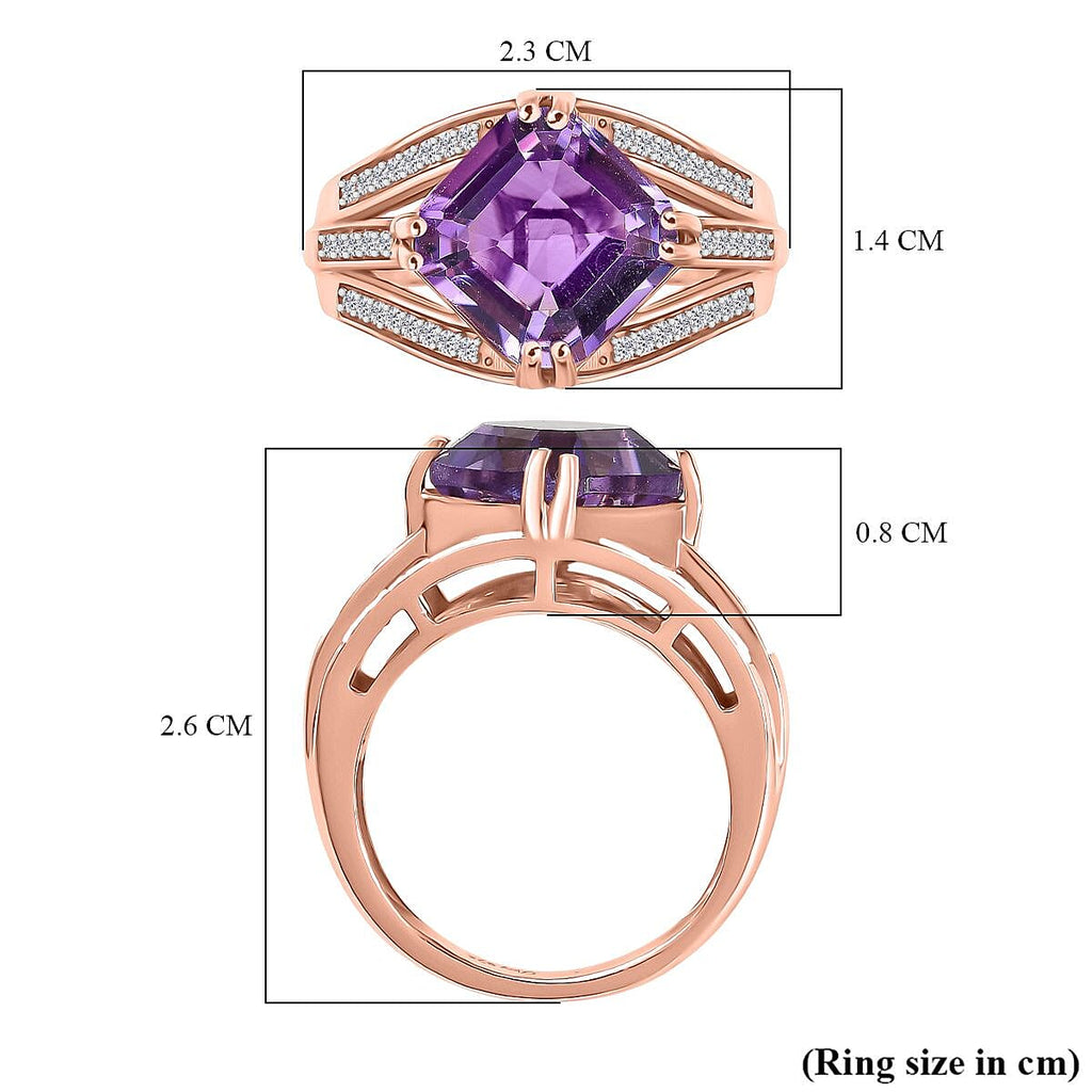 D'joy Rose De France Amethyst & White Zircon Ring in 14K Vermeil Rose Gold Plated Sterling Silver 5.04 Ct.