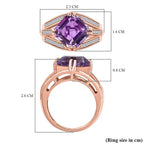 D'joy Rose De France Amethyst & White Zircon Ring in 14K Vermeil Rose Gold Plated Sterling Silver 5.04 Ct.