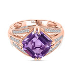 D'joy Rose De France Amethyst & White Zircon Ring in 14K Rose Gold Plated Sterling Silver 5.04 Ct.