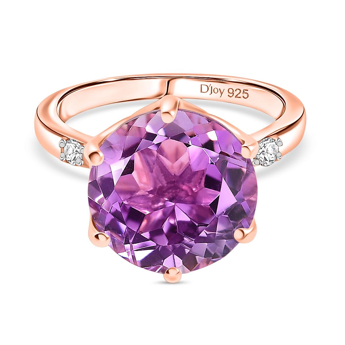 D'joy Rose De France Amethyst, White Zircon Solitaire Ring in 14K Rose Gold Plated Sterling Silver 6.50 Ct. 8194449 0