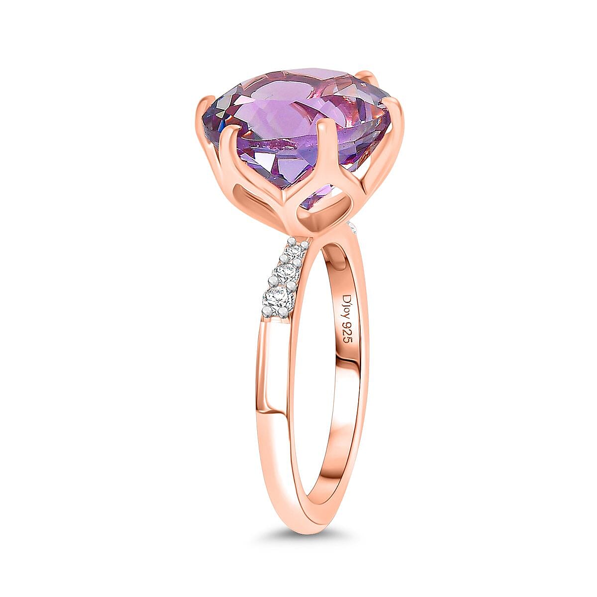 D'joy Rose De France Amethyst, White Zircon Solitaire Ring in 14K Rose Gold Plated Sterling Silver 6.50 Ct. 8194449 3