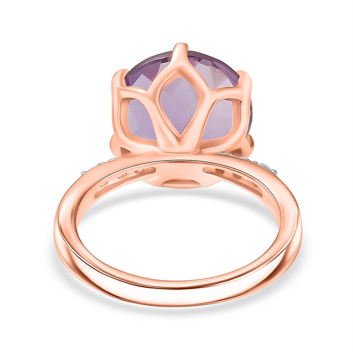 D'joy Rose De France Amethyst, White Zircon Solitaire Ring in 14K Rose Gold Plated Sterling Silver 6.50 Ct. 8194449 4