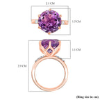 D'joy Rose De France Amethyst & White Zircon Solitaire Ring in 14K Rose Gold Plated Sterling Silver 6.50 Ct.