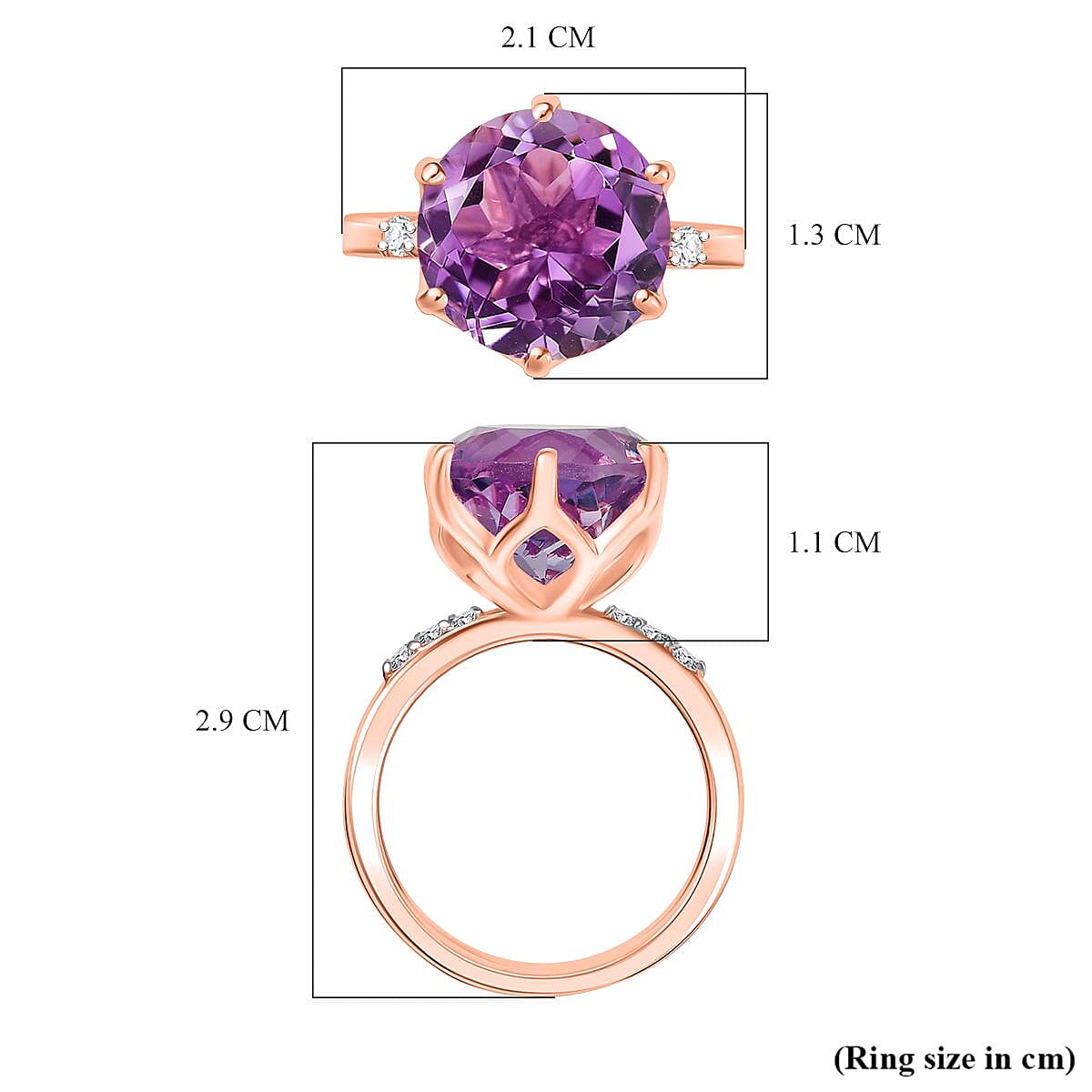 D'joy Rose De France Amethyst, White Zircon Solitaire Ring in 14K Rose Gold Plated Sterling Silver 6.50 Ct. 8194449 5