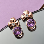 D'joy Rose De France Amethyst & White Zircon Solitaire Stud Push Post Earring in 14K Rose Gold Plated Sterling Silver 4.12 Ct.