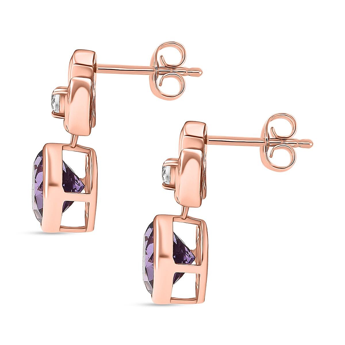 D'joy Rose De France Amethyst &amp; White Zircon Solitaire Stud Push Post Earring in 14K Rose Gold Plated Sterling Silver 4.12 Ct. 8194505 4
