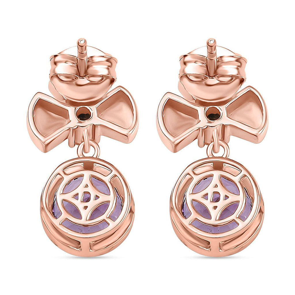 D'joy Rose De France Amethyst & White Zircon Solitaire Stud Push Post Earring in 14K Rose Gold Plated Sterling Silver 4.12 Ct.