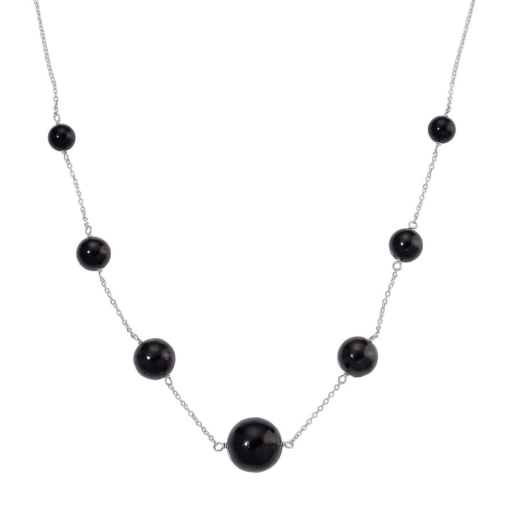 D'joy Natural Shungite Station Necklace (Size 20) with Lobster Clasp in Rhodium Overlay Sterling Silver 70.00 Ct. 8192590 1