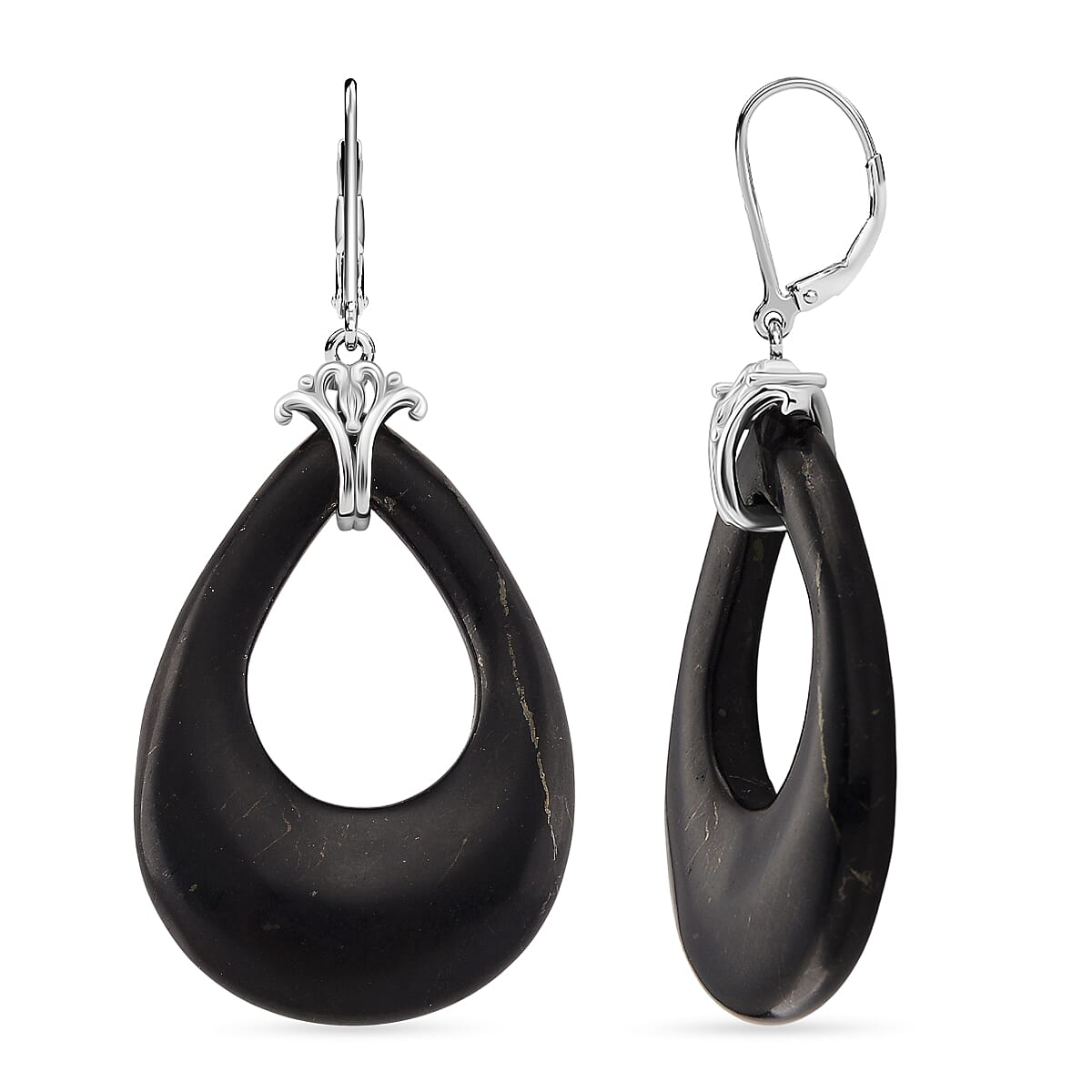 D'joy Natural Shungite Dangle Earring with Lever Back in Rhodium Overlay Sterling Silver 39.00 Ct. 8248942 0