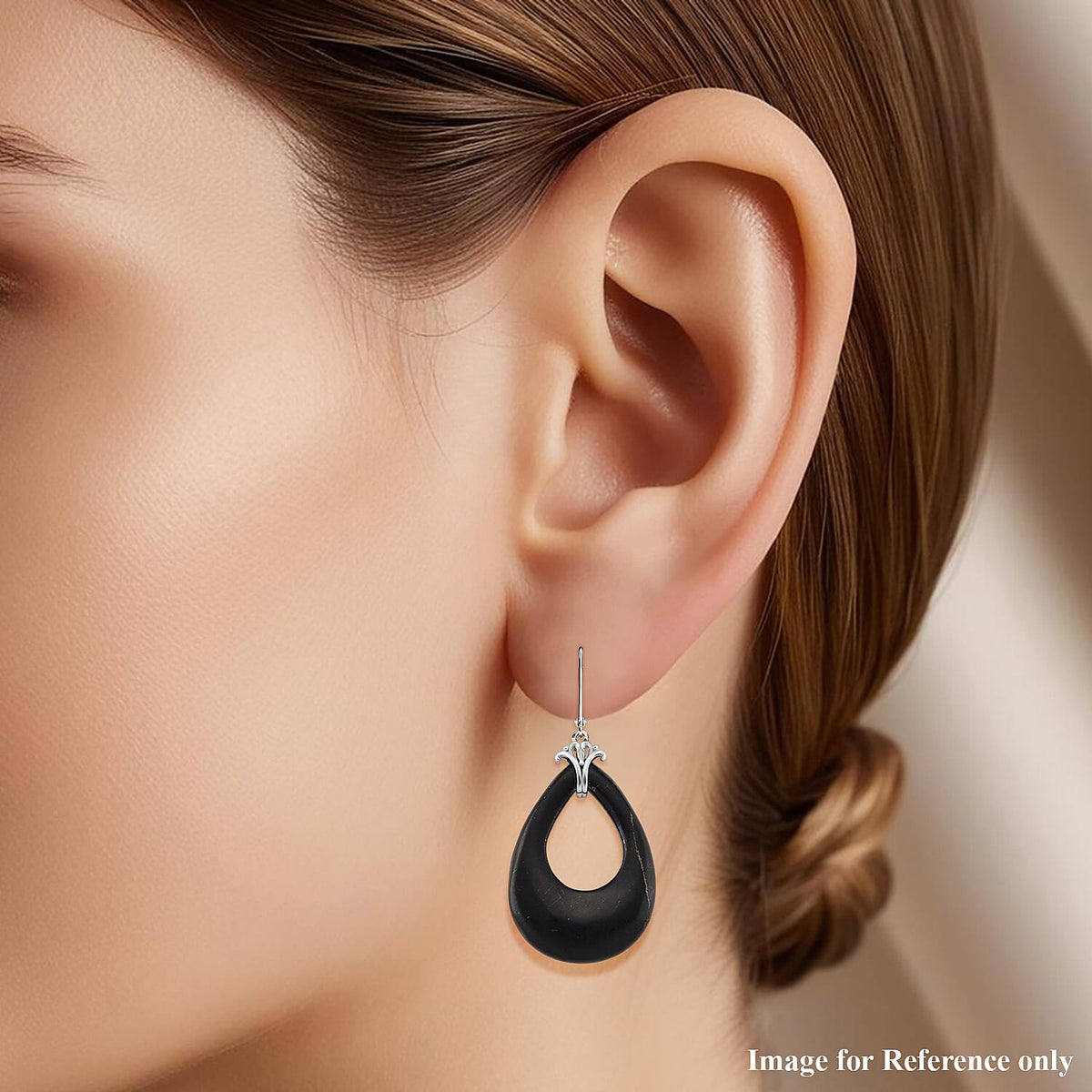 D'joy Natural Shungite Dangle Earring with Lever Back in Rhodium Overlay Sterling Silver 39.00 Ct. 8248942 3