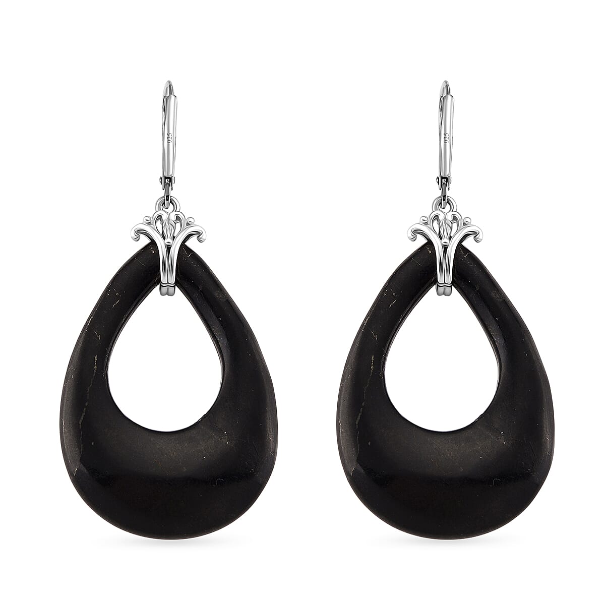 D'joy Natural Shungite Dangle Earring with Lever Back in Rhodium Overlay Sterling Silver 39.00 Ct. 8248942 4