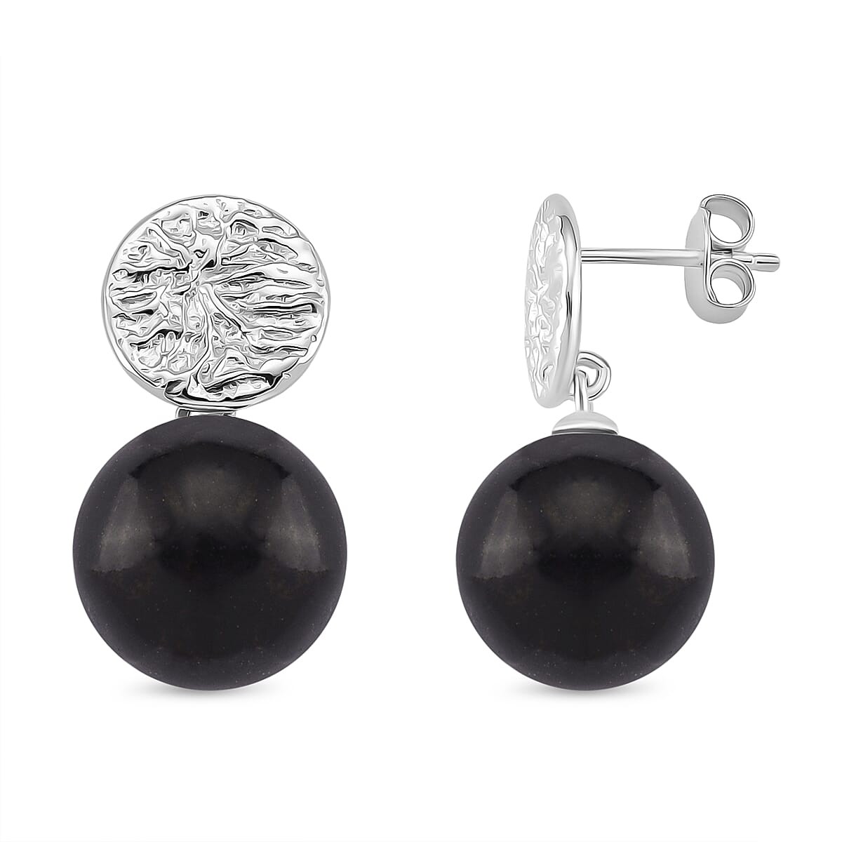 D'joy Natural Shungite Stud Push Back Earrings in Rhodium Overlay Sterling Silver 24.07 Ct. 8248796 0