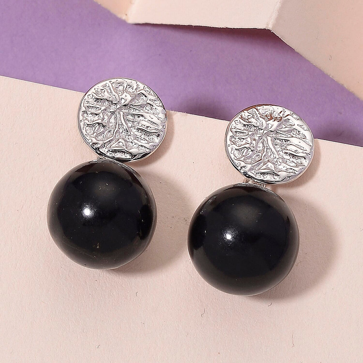 D'joy Natural Shungite Stud Push Back Earrings in Rhodium Overlay Sterling Silver 24.07 Ct. 8248796 2