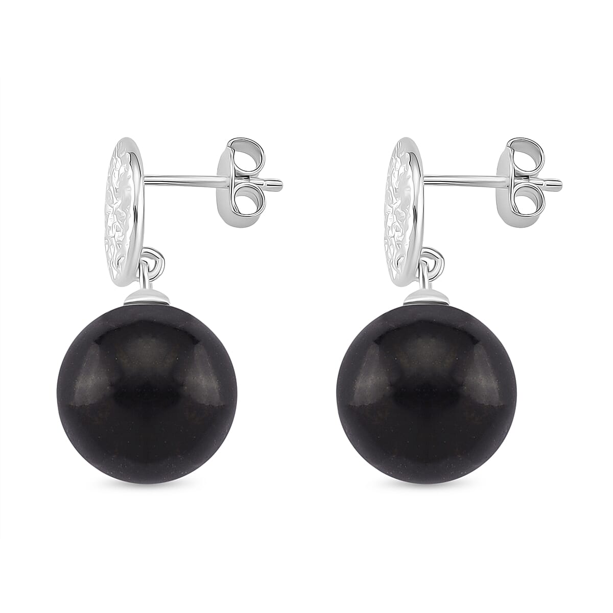 D'joy Natural Shungite Stud Push Back Earrings in Rhodium Overlay Sterling Silver 24.07 Ct. 8248796 4