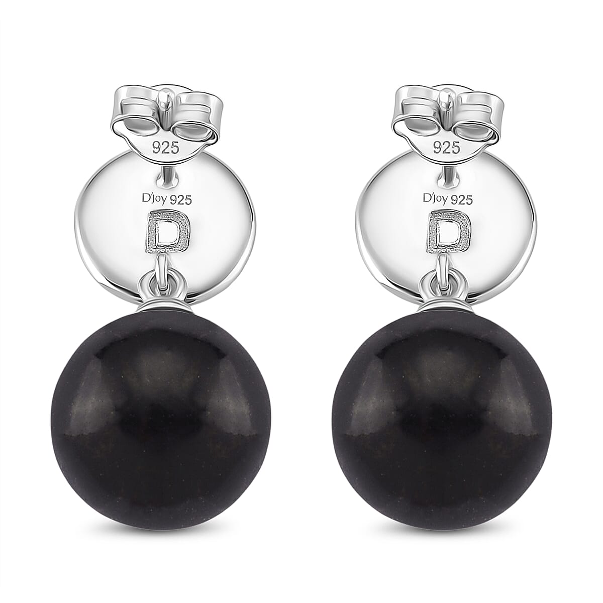 D'joy Natural Shungite Stud Push Back Earrings in Rhodium Overlay Sterling Silver 24.07 Ct. 8248796 5