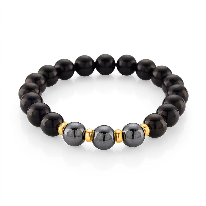 D'Joy Natural Shungite &amp; Hematite Beads Bracelet (Size 7.5 Stretchable) in Yellow Gold Plating Sterling Silver 140.00 Ct. 8223573 1