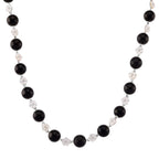 D'joy Natural Shungite & White Mother Of Pearl Necklace (Size 18 - 2 Ext) with Lobster Clasp in Rhodium Overlay Sterling Silver 215.30 Ct,