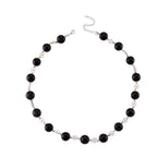 D'joy Natural Shungite & White Mother Of Pearl Necklace (Size 18 - 2 Ext) with Lobster Clasp in Rhodium Overlay Sterling Silver 215.30 Ct,