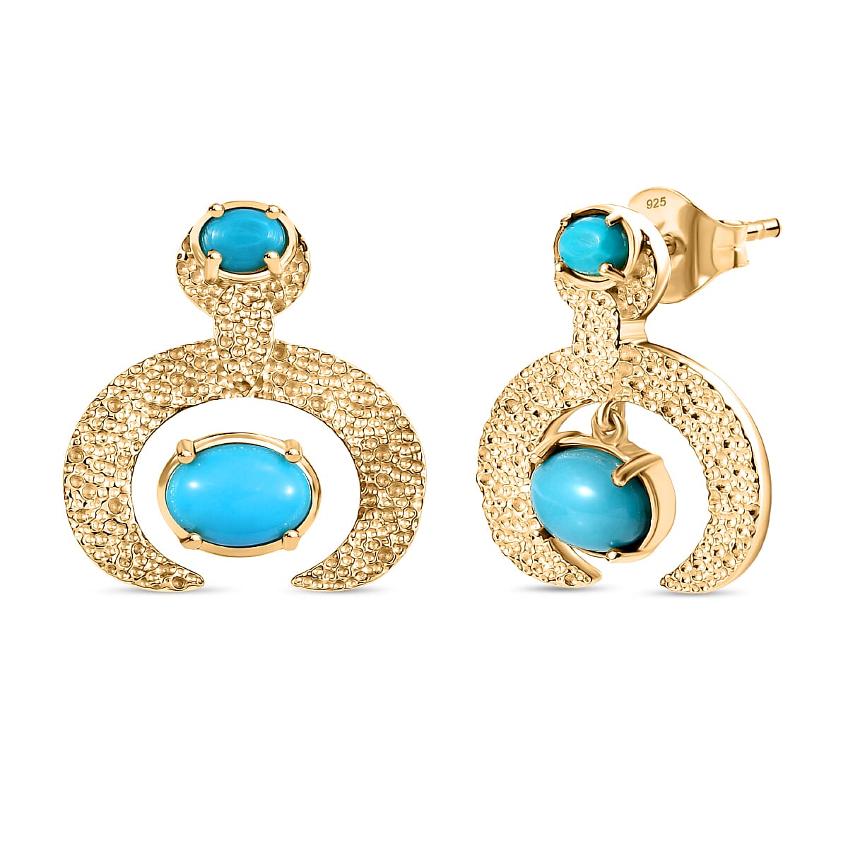 D'joy Sleeping Beauty Turquoise Dangling Earring with Push Back in Yellow Gold Plated Sterling Silver 1.65 Ct. 8225468 0