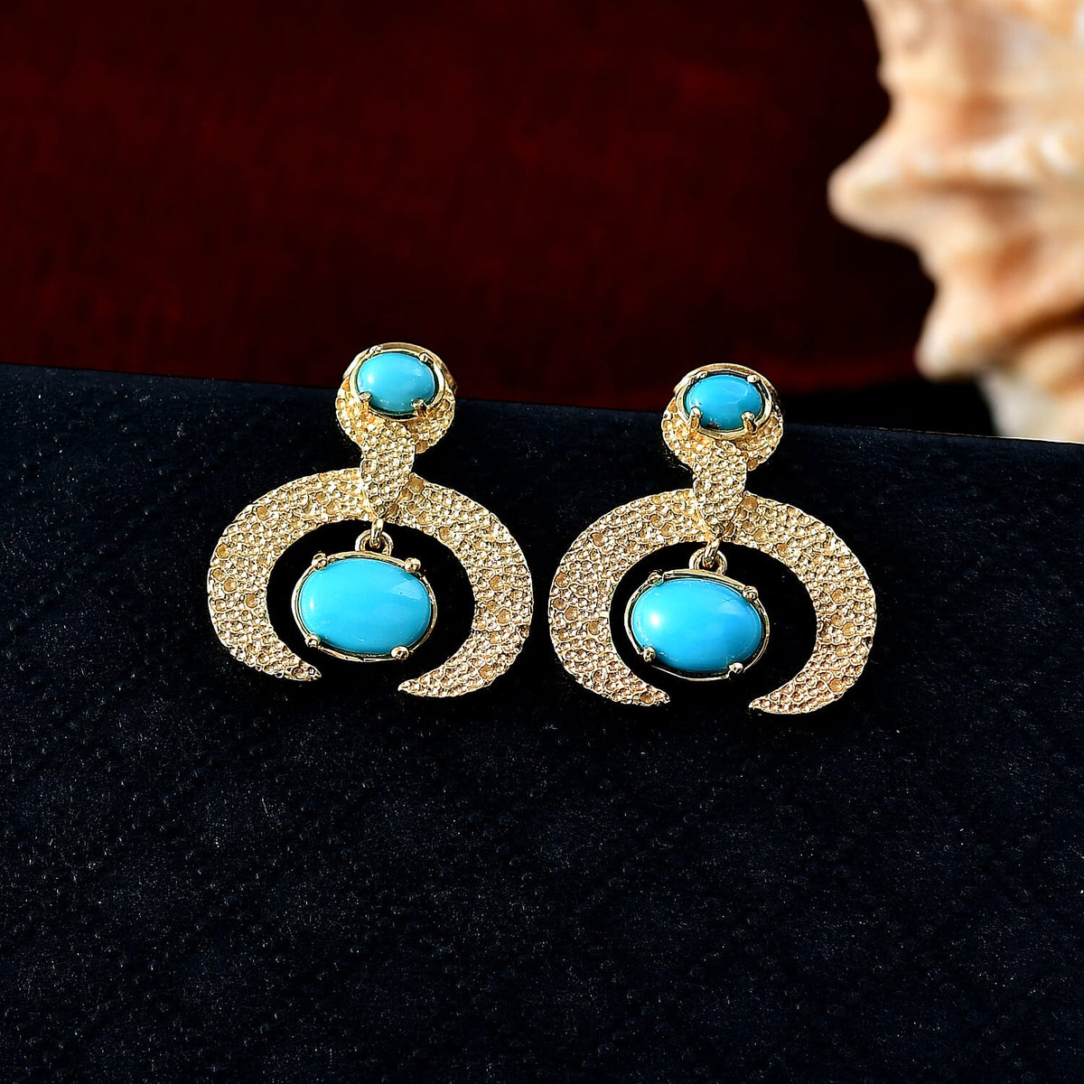 D'joy Sleeping Beauty Turquoise Dangling Earring with Push Back in Yellow Gold Plated Sterling Silver 1.65 Ct. 8225468 2