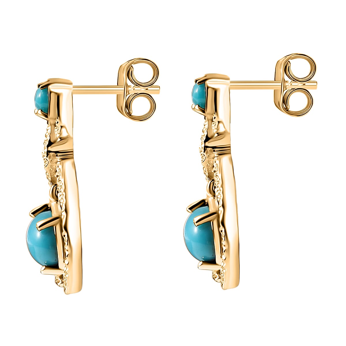 D'joy Sleeping Beauty Turquoise Dangling Earring with Push Back in Yellow Gold Plated Sterling Silver 1.65 Ct. 8225468 4