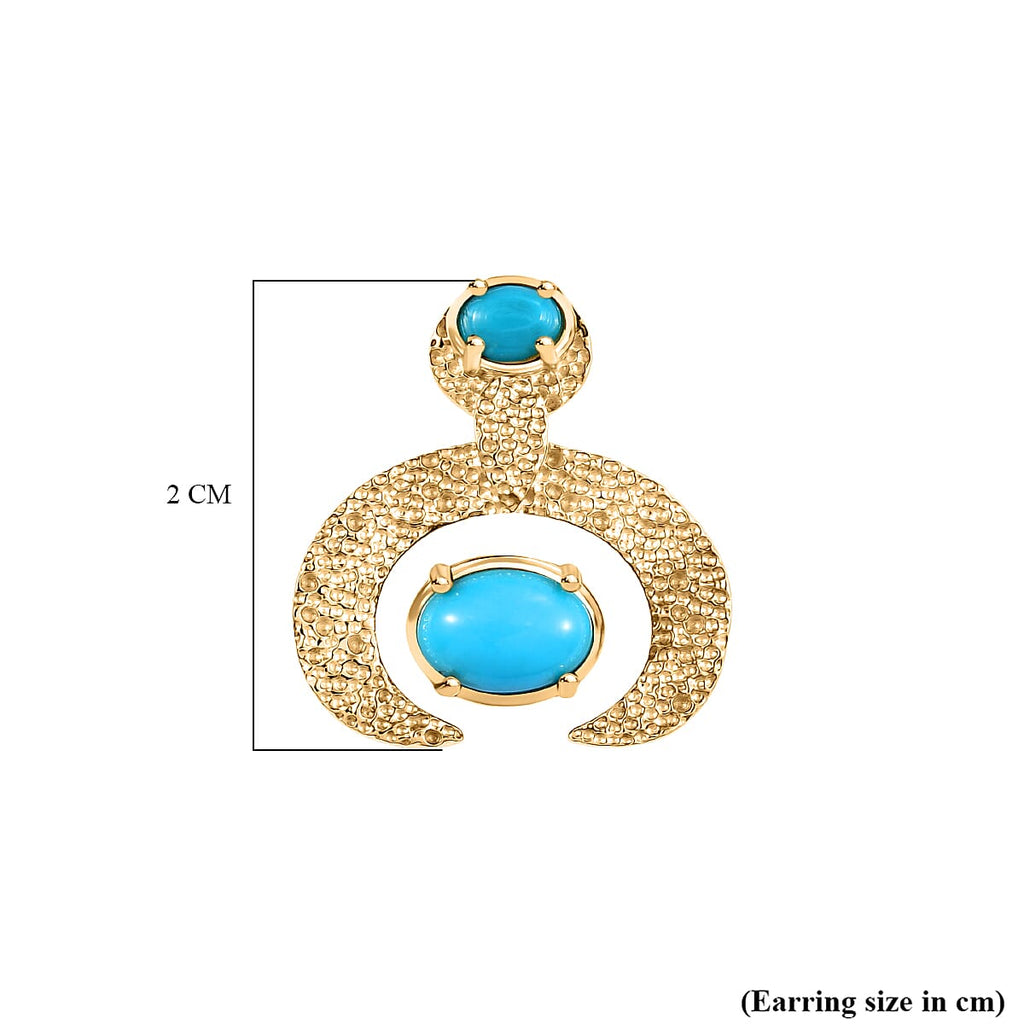 D'joy Sleeping Beauty Turquoise Dangling Earring with Push Back in Yellow Gold Plating Sterling Silver 1.65 Ct.