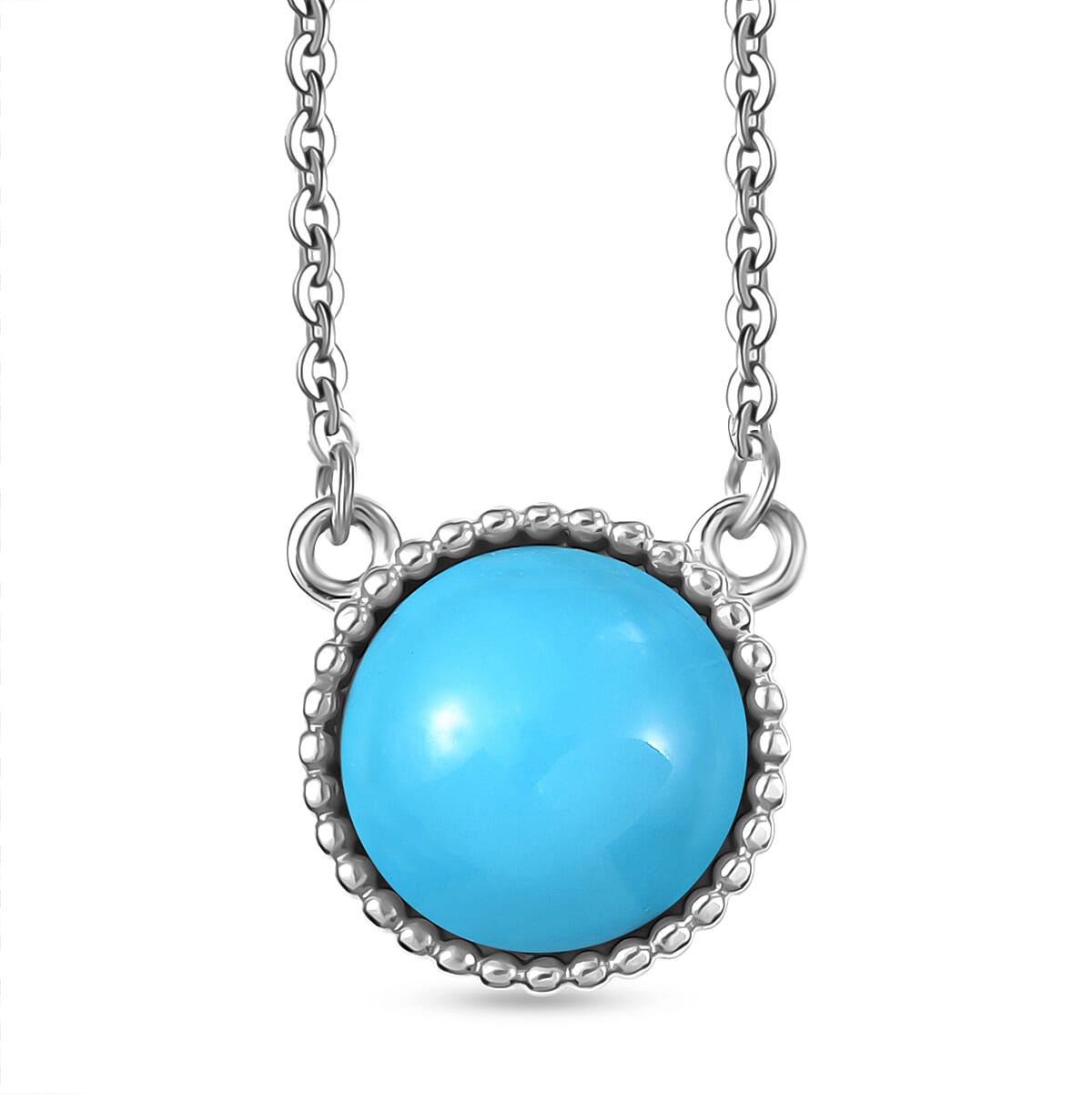 D'joy Sleeping Beauty Turquoise Solitaire Necklace (Size - 20) with Lobster Clasp in Platinum Overlay Sterling Silver 2.39 Ct. 8222042 0